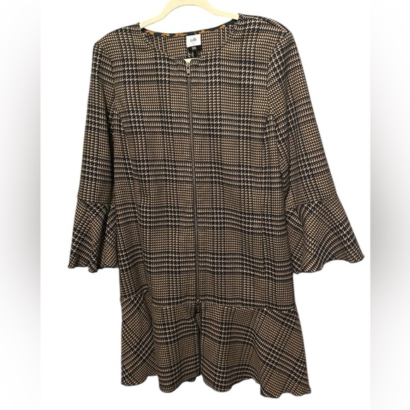 Cabi Cabi Brown black Plaid 2 Way Zip Peplum Hem Flounce Top Jacket Size L - Picture 1 of 13